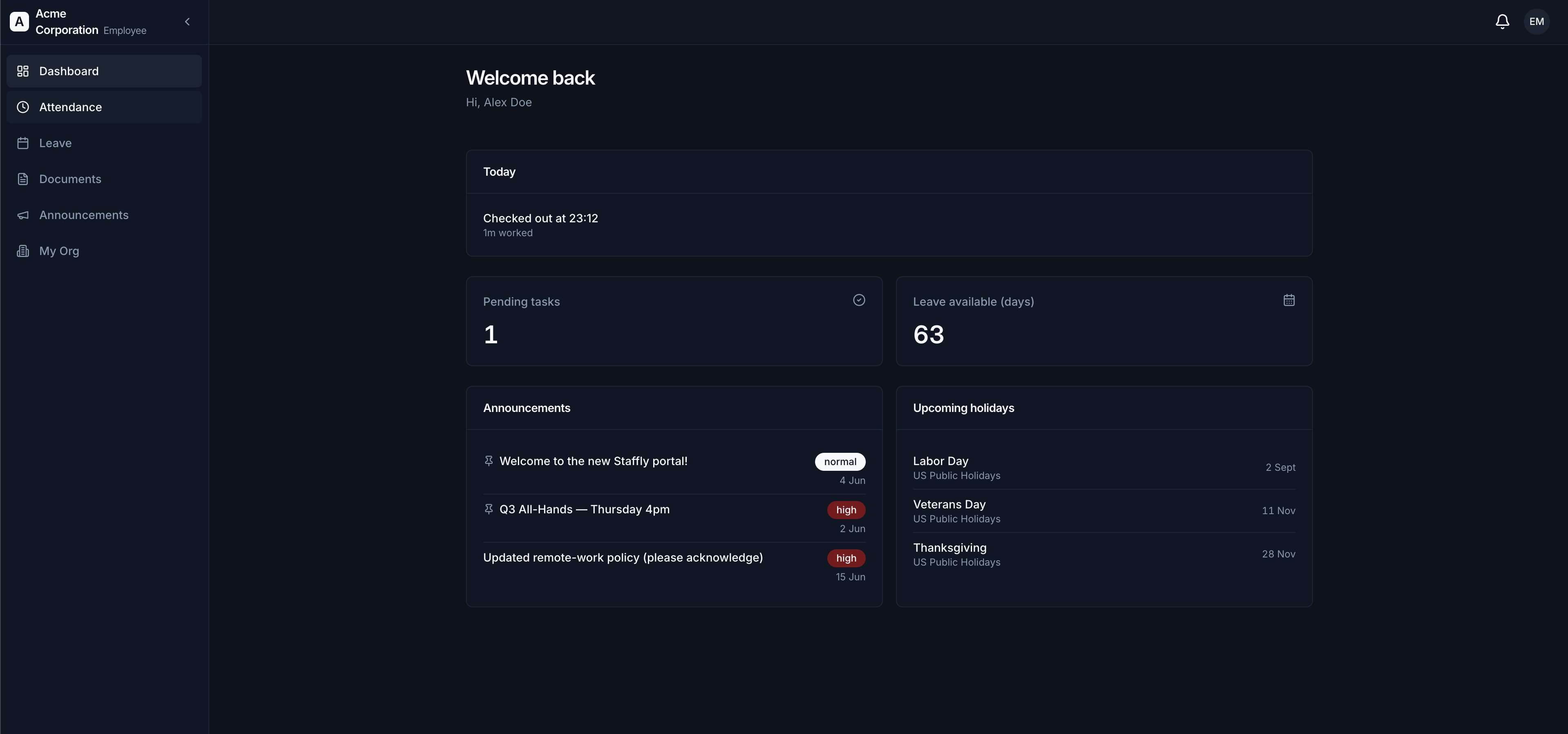 Staffly admin settings screen